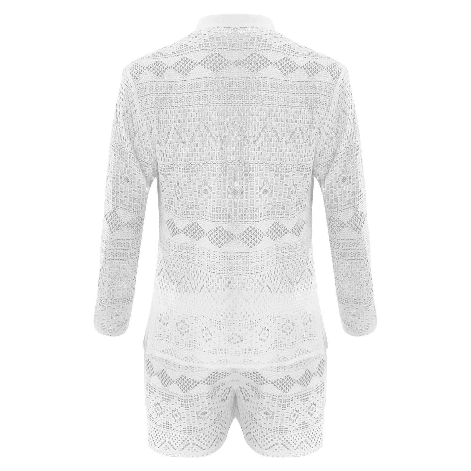 Summer Set Men Long Sleeve T-shirt Shorts Casual Holiday Beachwear Lace Sexy Top and Pants Two Piece Sets Man Matching Outfits