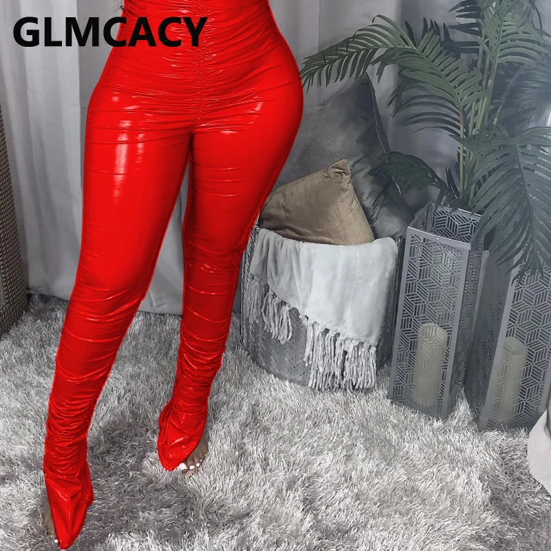 

Women High Waist PU Leather Skinny Pants Solid Chic Streetwear Trousers