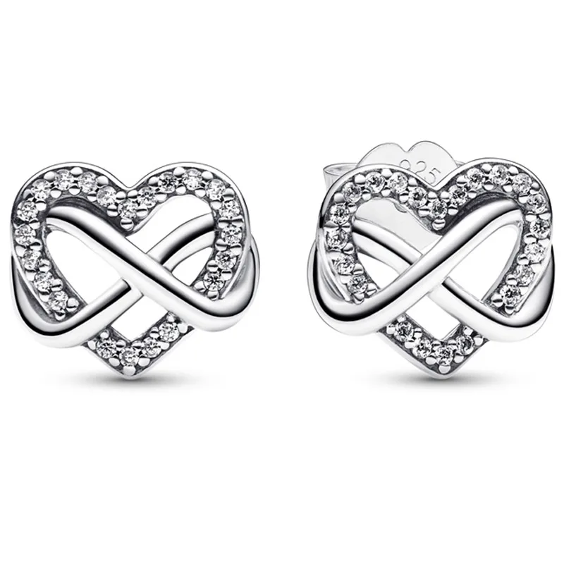 Original Sparkling Infinity Heart Earring With Crystal For Women 925 Sterling Silver Earring Wedding Gift Europe Jewelry