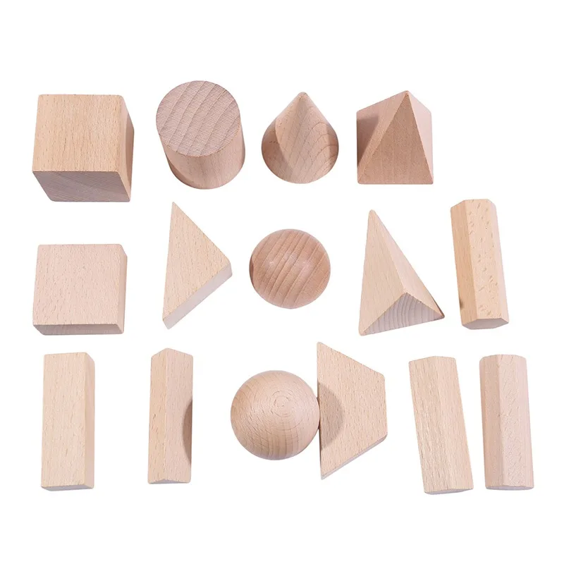 

15 pieces/sets Of Wooden three-dimensional Blank Geometric Solid Model Math Teaching Aids children's Toys Math Toys
