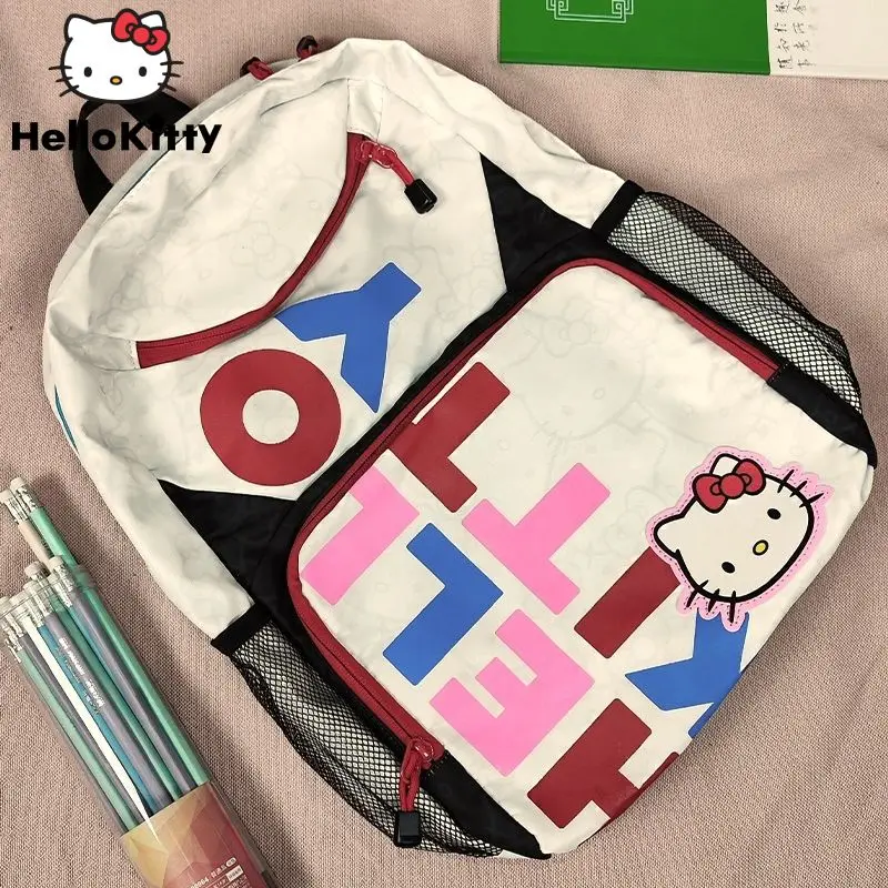 

Sanrio Cute Hello Kitty Embroidery Backpack For Women Y2k Preppy Fashion Large Capacity Shoulder Bag Student Summer New Bookbag
