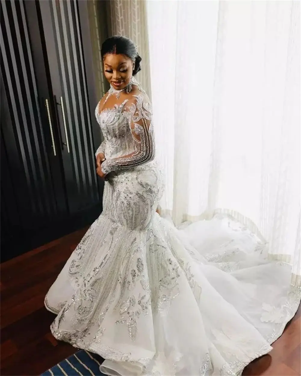 

Top Sale Saudi Arabia Mermaid Wedding Dress High Neck Long Sleeve Bridal Gowns Crystal Bride robes de mariee Plus Size 2023