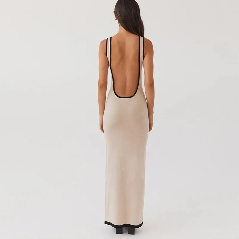Модное платье на бретельках для женщин трикотажный топ без рукавов с открытой
