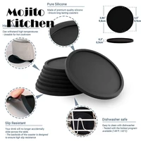 silicone black drink coasters set of 8 non slip round soft cup coasters perfect for bar and house durable easy to clean