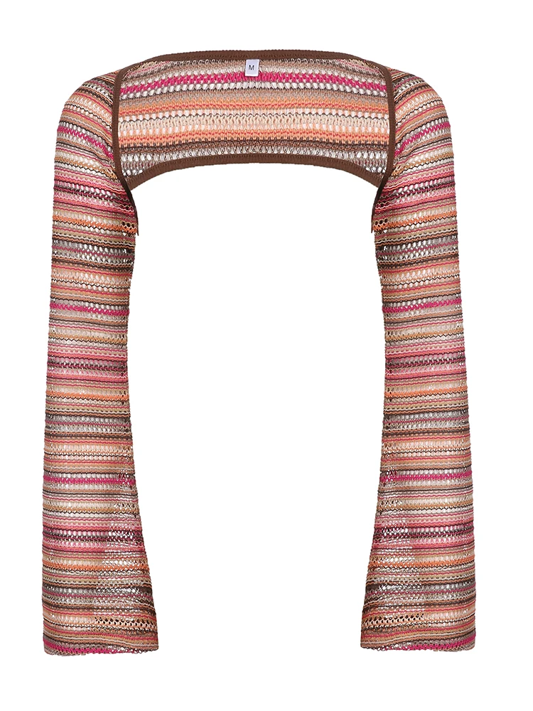 Женский короткий топ в полоску с расклешенными рукавами |