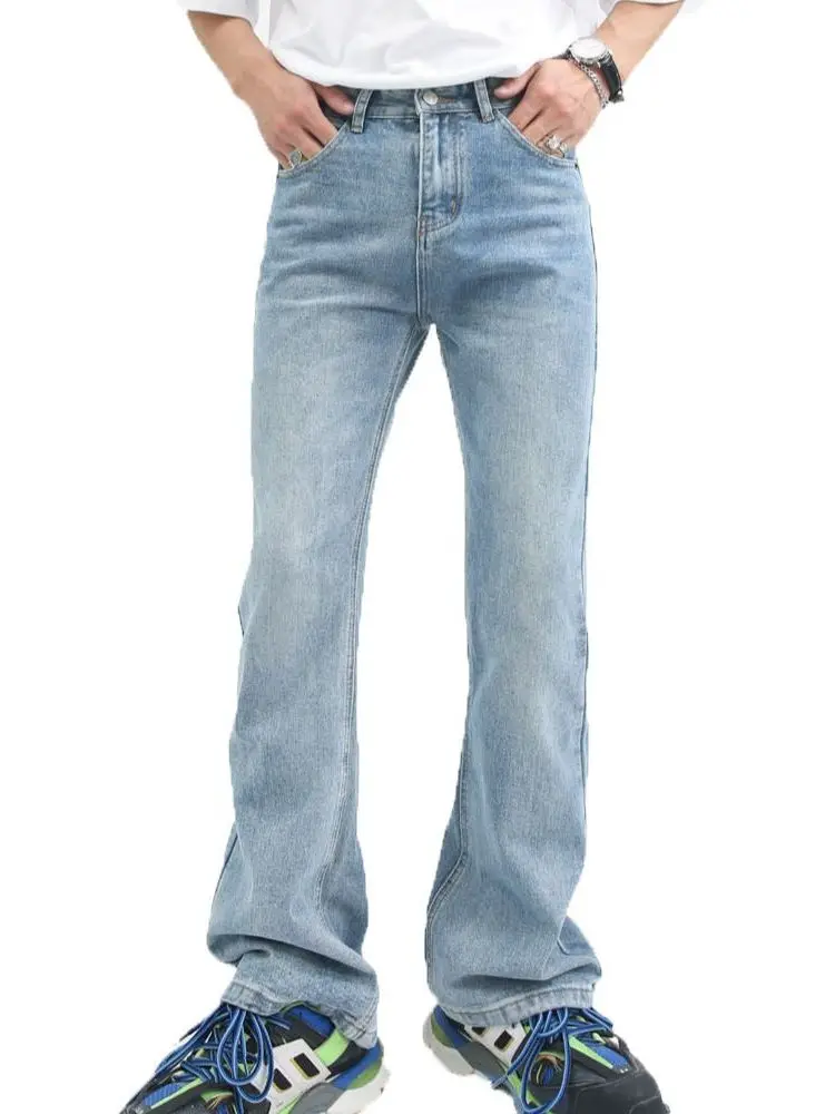 

Светильник-голубые мужские джинсы стрейч с широкими штанинами в стиле ретро