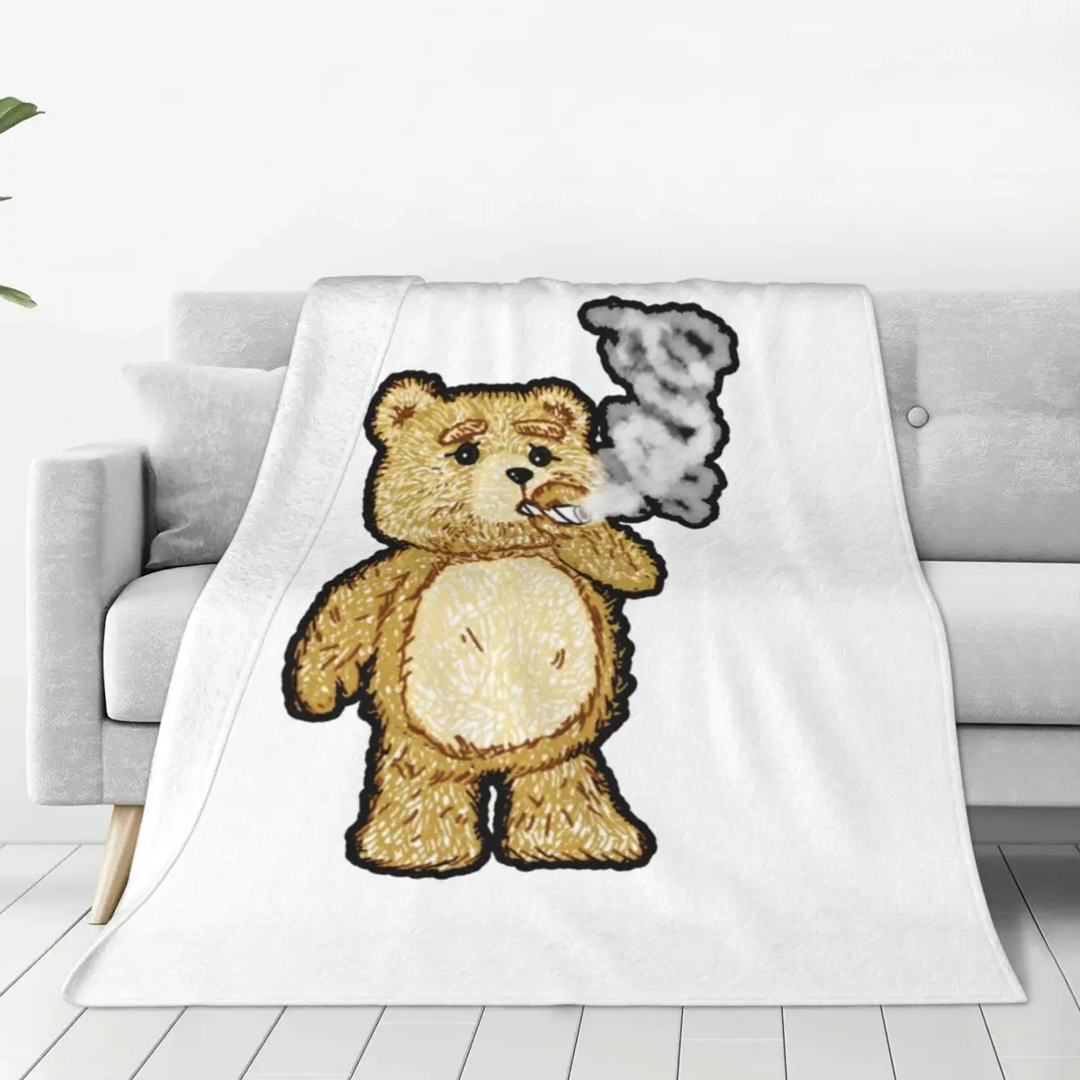 

The Smoking Teddy Bear Blankets Flannel Spring/Autumn Multifunction Super Soft Throw Blankets for Sofa Car Bedspread