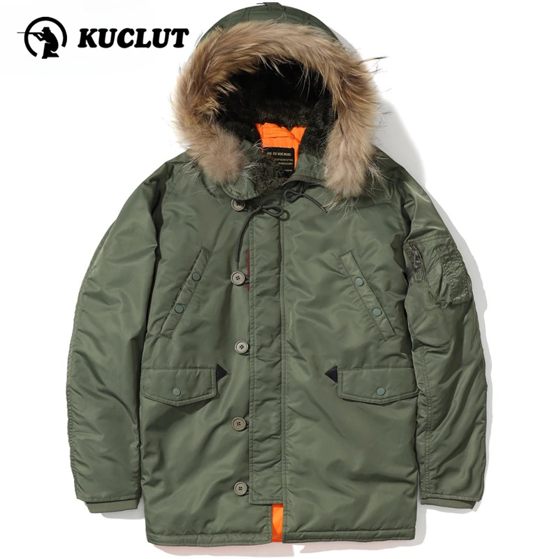 N-3B зимняя мужская куртка-пуховик приталенная флисовая парка с толстым капюшоном