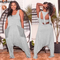 hljgg gray women loose jumpsuits female tube top and loose playsuits two piece sets fall solid with pocket rompers home clothes