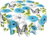 60 inches round table cloth blue flowers butterfly table cloths waterproof table cover for wedding party dining holiday banquet