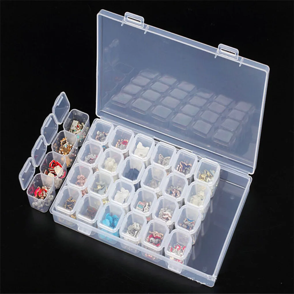 

28 Slots Diamond Painting kits Plastic Storage Box Nail Art Rhinestone Tools Beads Storage Box Case Organizer Holder kit
