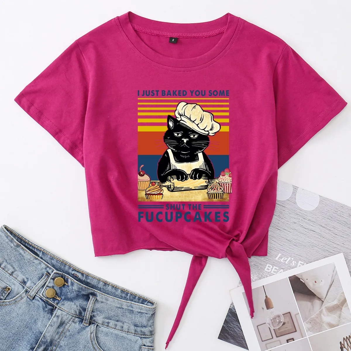 

Женская летняя хлопковая футболка с коротким рукавом и принтом смешной кошки «Я только что запечатала вас немного Заткните»