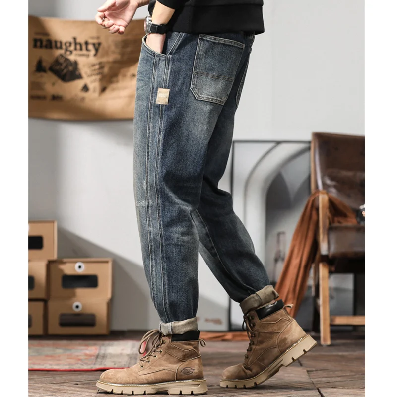 Men Clothing 2022 Autumn and Winter Straight Loose Cylinder Jeans Vintage Chaopai Large Comfortable Blue Harun Trousers Female
