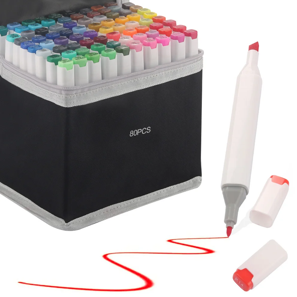 

New 80 Color Markers Alcohol Felt Pen Manga Sketching Markers Dual Brush Art School Supplies Drawing Set School Supplies Gift