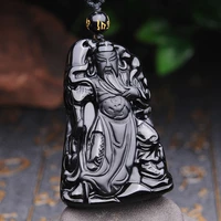 natural obsidian hand carved guan gong jade pendant fashion boutique jewelry men and women guan yu necklace gift accessories