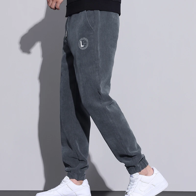 Мужские повседневные брюки осень и зима однотонные полной длины со средней