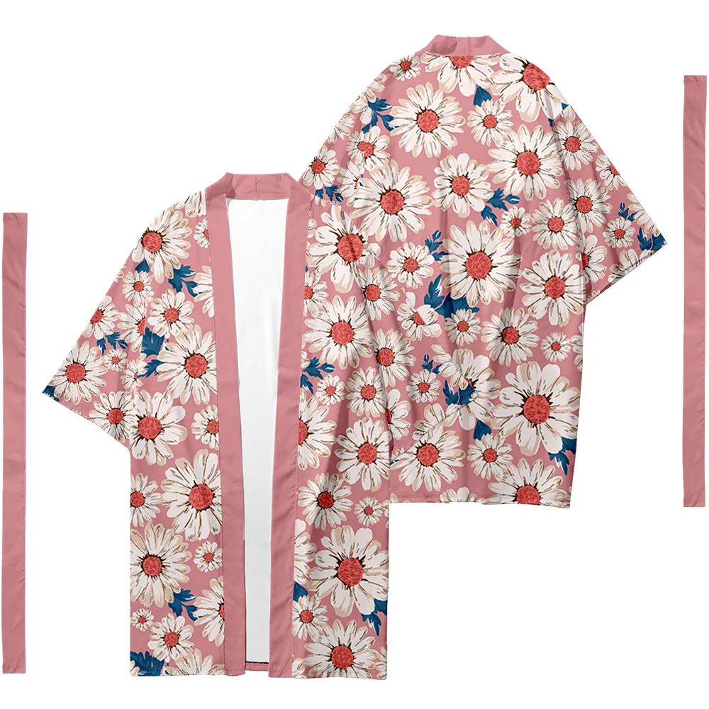 

Men's Japanese Traditional Ethnic Long Kimono Cardigan Women's Kimono Daisy Pattern Kimono Shirt Yukata Jacket 5