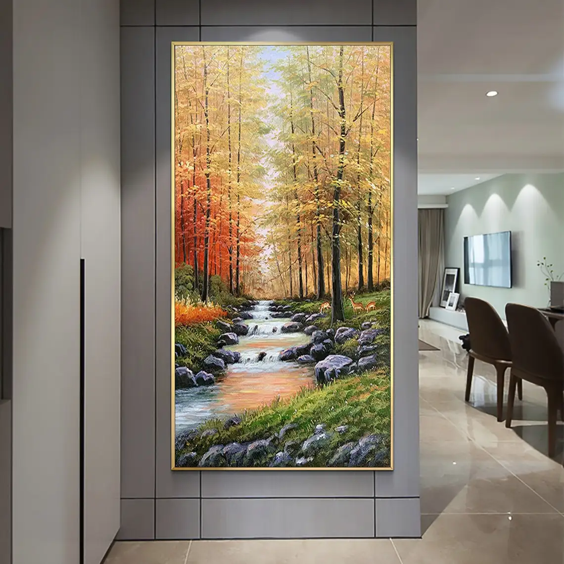 

Texture colorful forest Tree Handmade Oil painting on Canvas Abstract Wheat color Landscape Painting Modern Living Room Wall Art