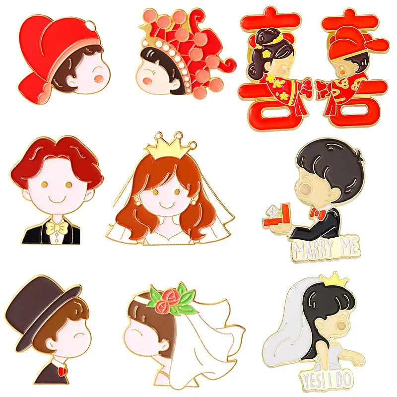 

Creative Festive Bride and Groom Wedding Styling Alloy Paint Brooch Exquisite Happy Word Clothes Accessories Anti-light Buckle