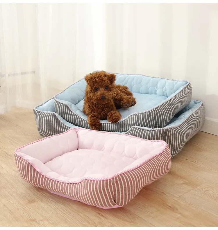 

Rectangle Summer Pet Bed Pet Products Pad Ice Silk Mat Stripe Kennel Soft Nest For Medium Small Dog Washable Pet Bed For Cat