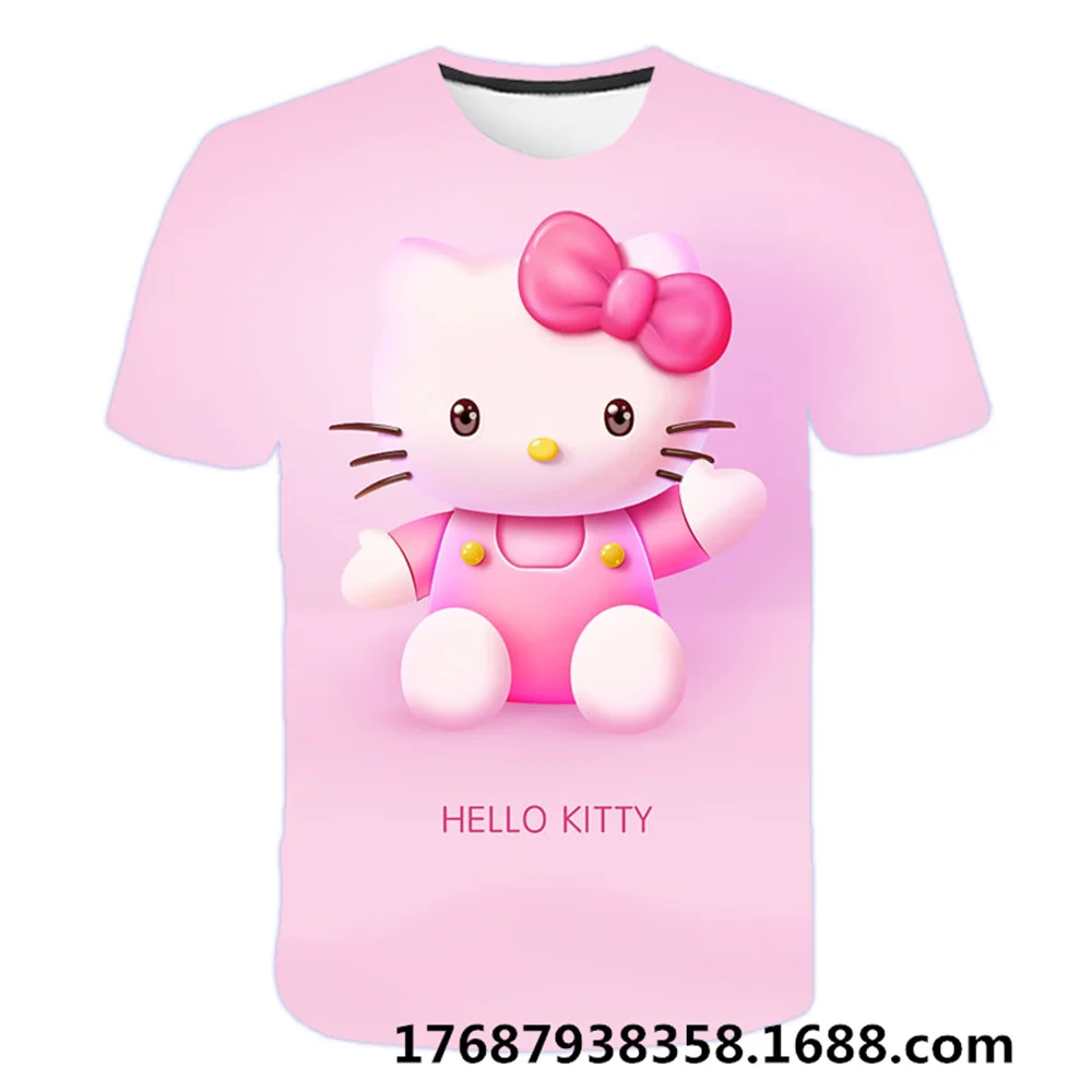 

3-14 Years Children Short Sleeves T-shirt Cartoon Hello Kitty Tshirt Girls Tops Kids Baby Boys Clothes