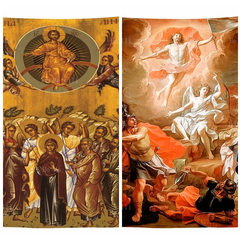 

Christ Resurrection And The Assumption Of Lord Jesus Good Shepherd Byzantine Orthodox Icons Tapestry By Ho Me Lili