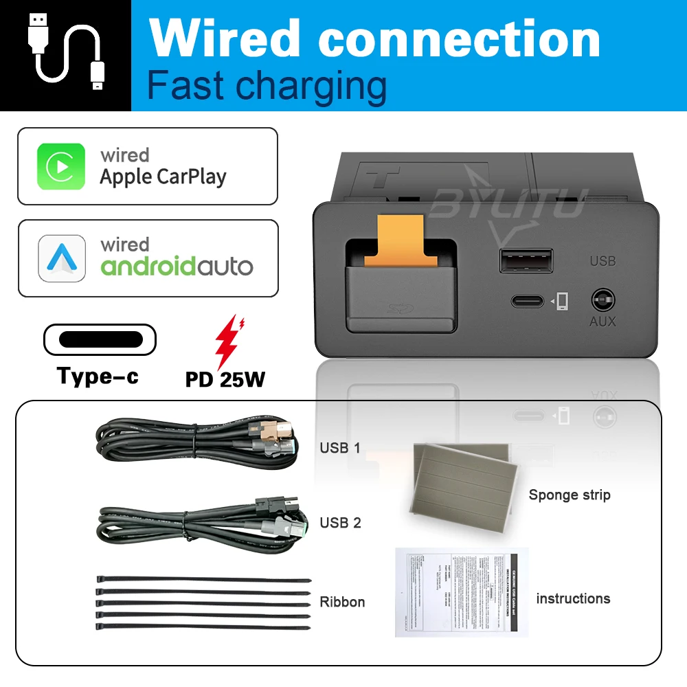 

PD25W Интерфейс быстрой зарядки Type-c Проводной автомобильный адаптер CarPlay Android UBS Hub OEM Подходит для модификации Mazda 2 3 6 CX30 CX5