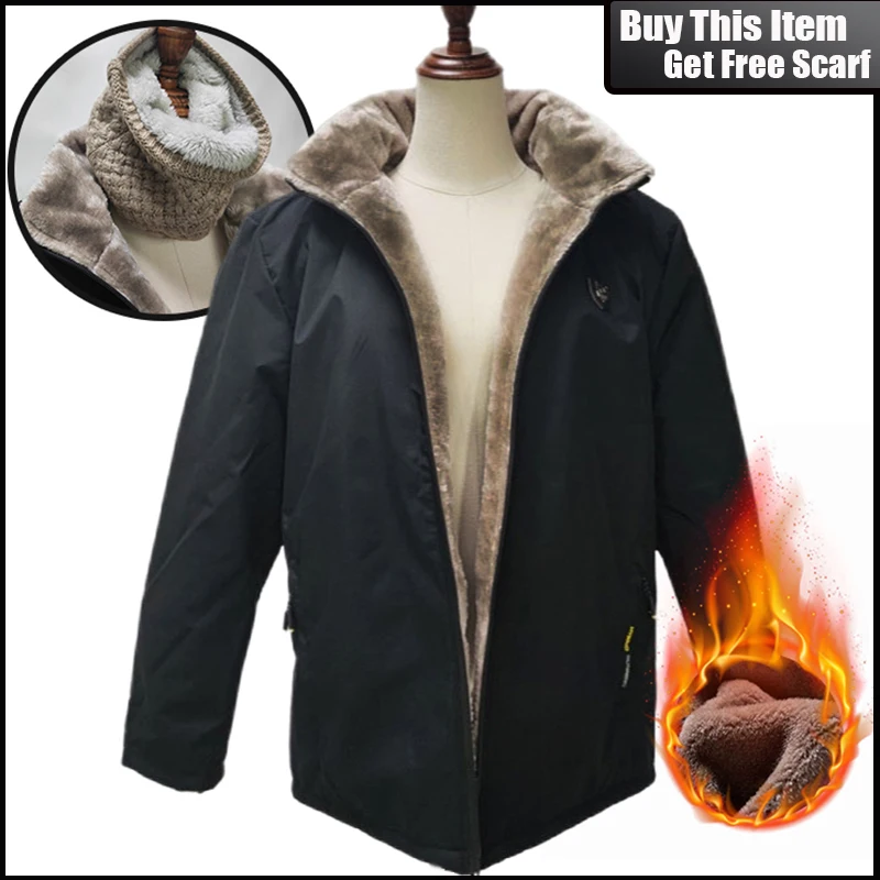 M-5Xl Oversized Fleece Men's Jacket Male Trench Down Coat Loose Classic Windcheater Warm Thick Parkas Jacket for Men