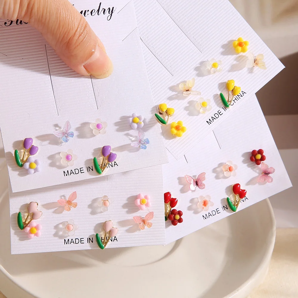 

8Pairs/Set New Arrival 2023 Colorful Fruit Butterfly Flower Earrings Set for Women Earings Ins Girl New Trendy Jewelry