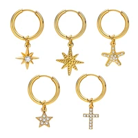 delicate stars huggie earrings for women 2022 new fashion jewelry gold color cz stone crescent moon star cross ear clip