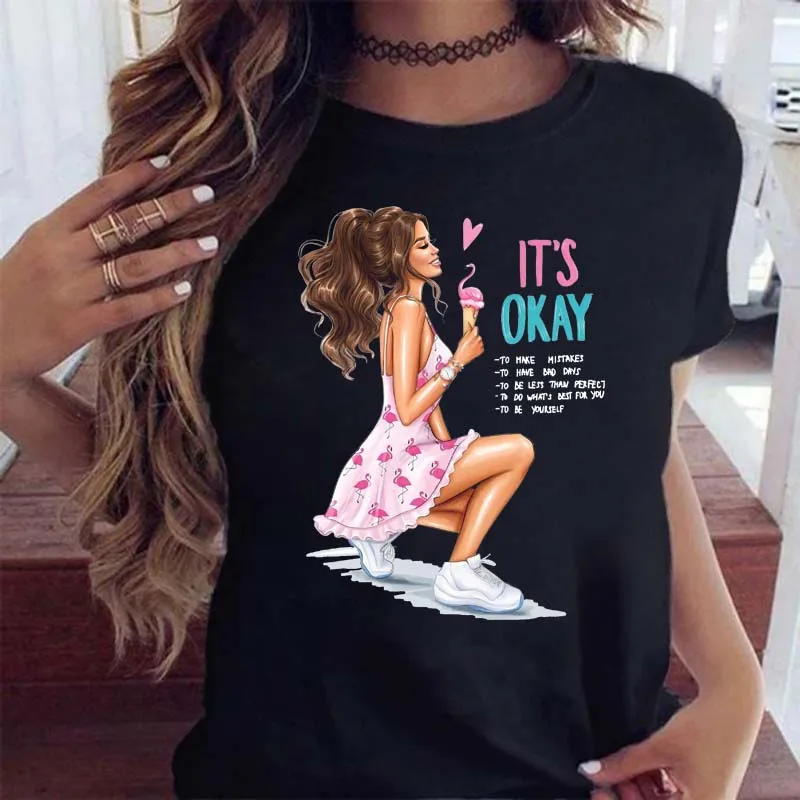 

New Harajuku Fashion Women T-shirt Cute Print Loose O-neck Casual Short Sleeve Tops Summer Streatwear Tee Shirt Female Clothes