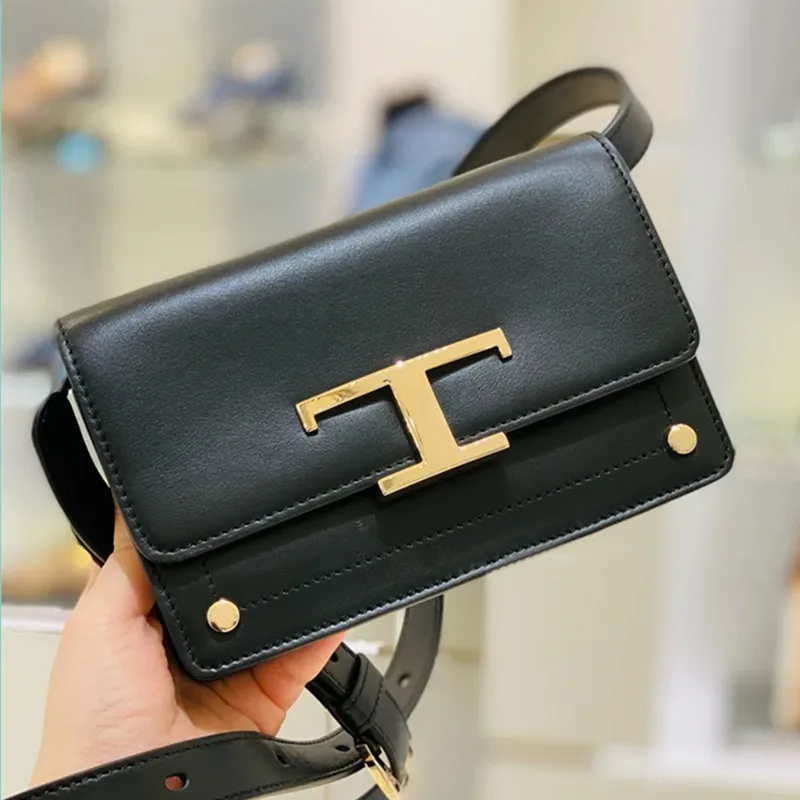 

New T-button Small Square Bag Fashion One Shoulder Oblique Span Portable Locking Buckle Tofu Bag Leather Women's Chest Fanny