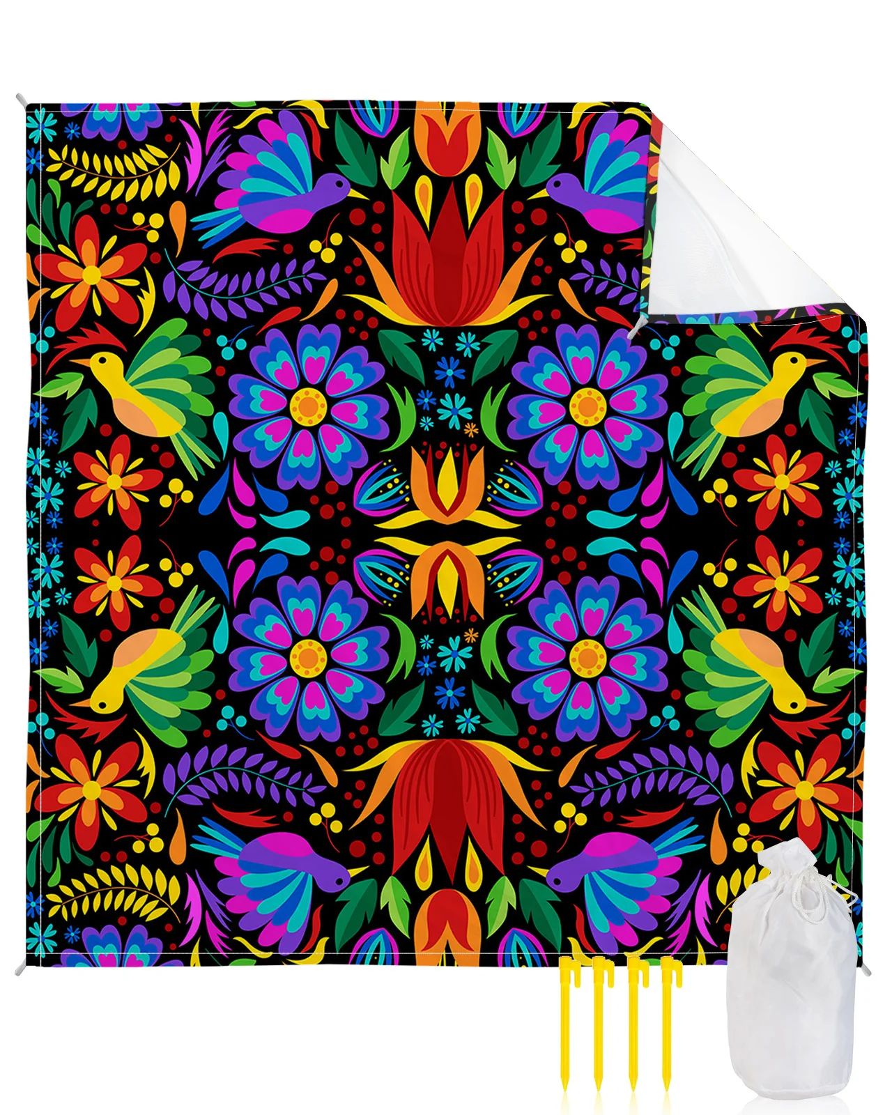 

Colorful Mexico Abstract Flower Waterproof Beach Mat Sand Free Mat Beach Towel Blanket Outdoor Travel Picnic Mat