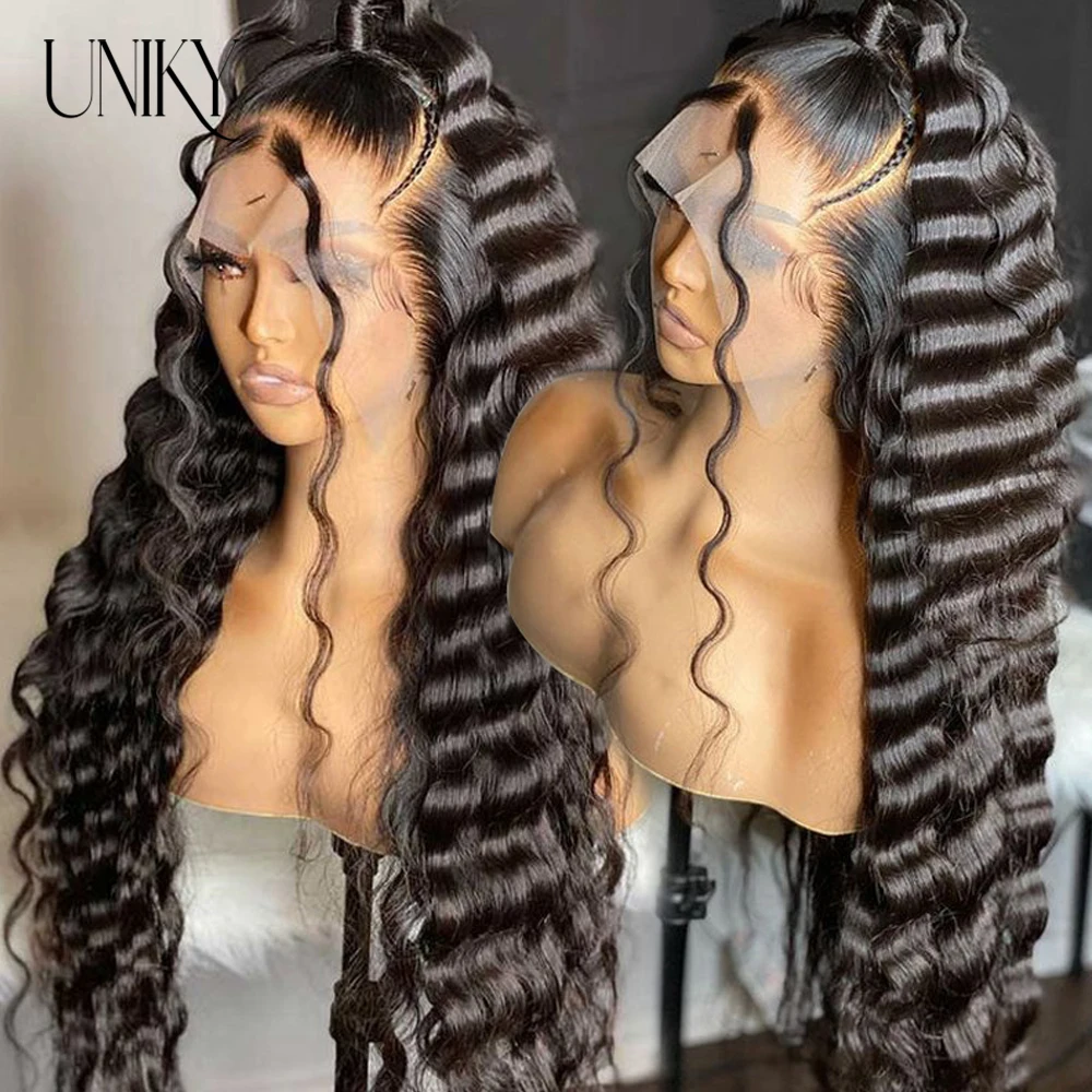 Brazilian Loose Deep Wave Frontal Wig Human Hair 13x4 Transparent Loose Deep Curly Lace Front Human Hair Wigs for Women Uniky