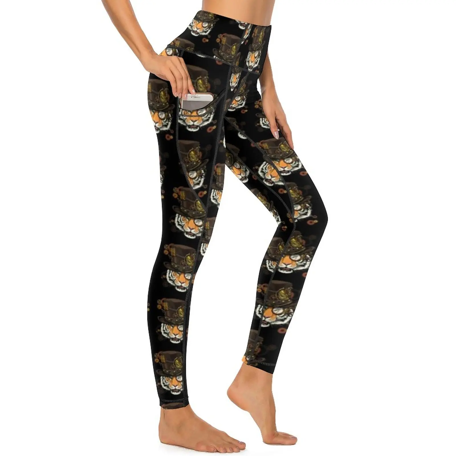 

Steampunk Tiger Leggings Sexy Medieval And Victorian Art Work Out Yoga Pants High Waist Elastic Sports Tights Graphic Leggins
