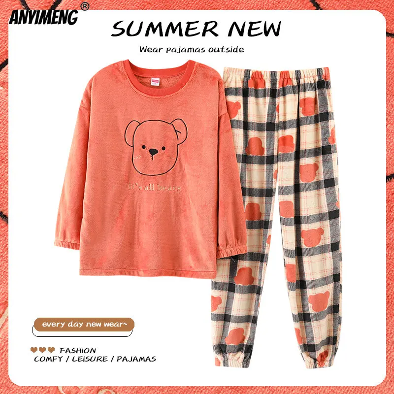 

Зимняя плотная женская пижама, толстая бархатная Милая Мишка, кавайная пижама для девочек 3XL, 4XL, 5XL, большая Тедди Пижама для женщин