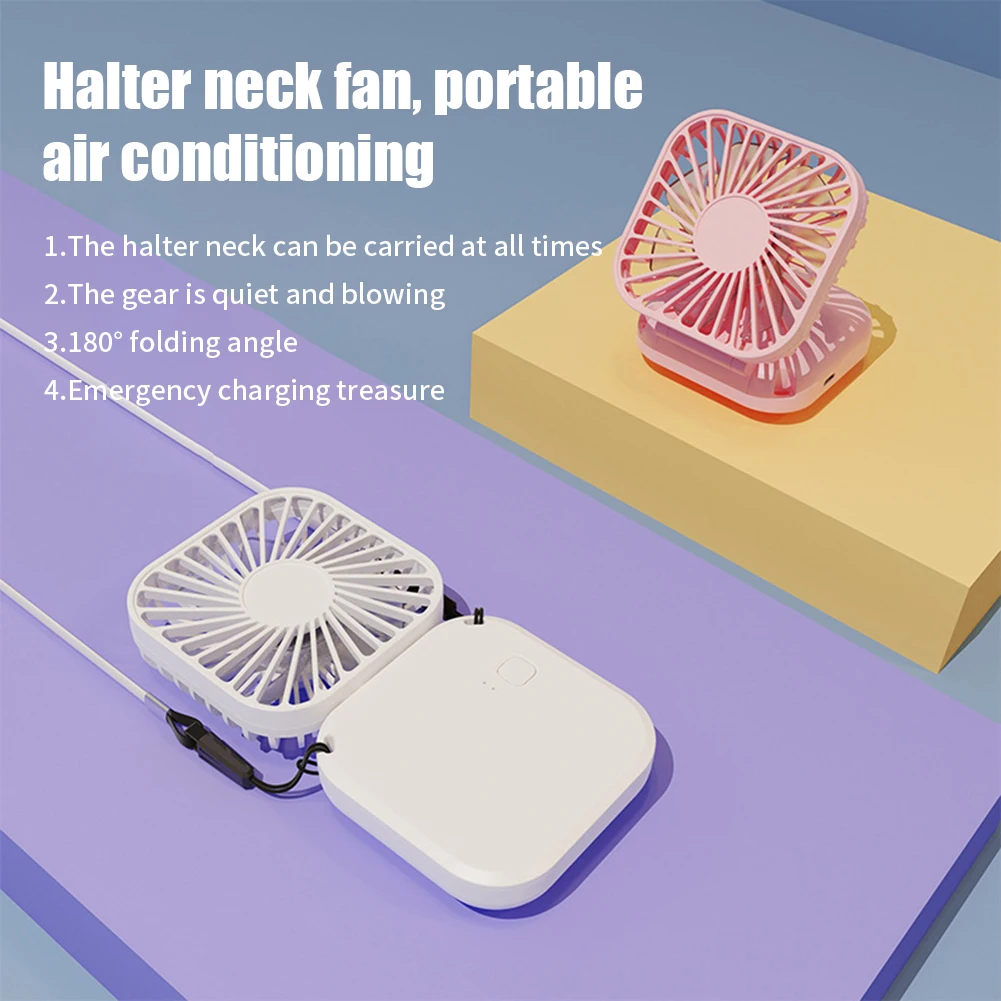 

800mAh Neck Hanging Fan Ventilador 3gear Foldable USB Adjustable Rechargeable Cooling Mute Power Bank Handheld Portable Desk Fan