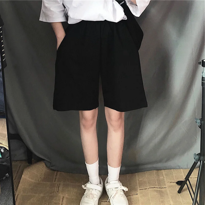 

Summer Gray Shorts Women Fashion Ladies Elastic Waists Short Pants High waist Streetwear Wide-leg Oversize Simple Unisex Sh