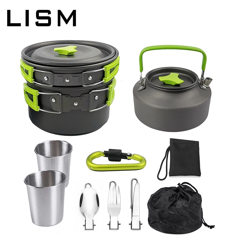 

Camping Cooking Set Lightweight Backpacking Cookware Mess Kit Outdoor Cook Gear for Hiking Picnic with Cups Spoon Knife Fork