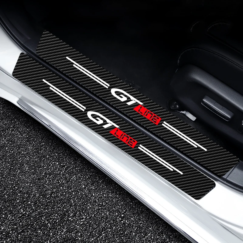 

Protable 4 Pcs/set Car Scuff Plate Pedal Door Sill Carbon Fiber Protection Decals Sticker For KIA GT LINE Auto Accessories