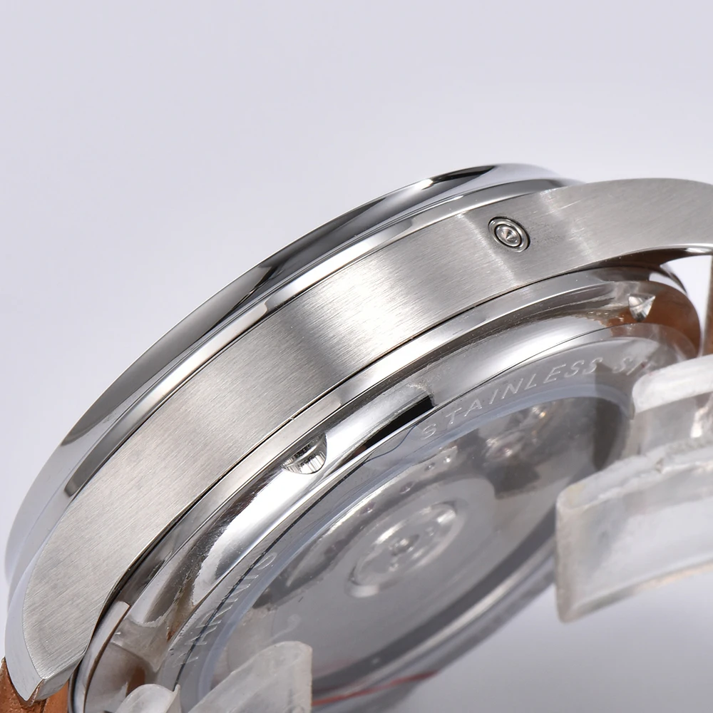 Мужские автоматические часы Parnis Серебристые 40 мм с сапфировым стеклом и черным