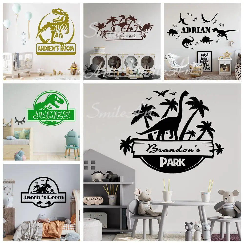 

Funny Dinosaur Custom Name Wall Stickers Vinyl Art Decals for Kids Rooms Removable Decor Wall Decals