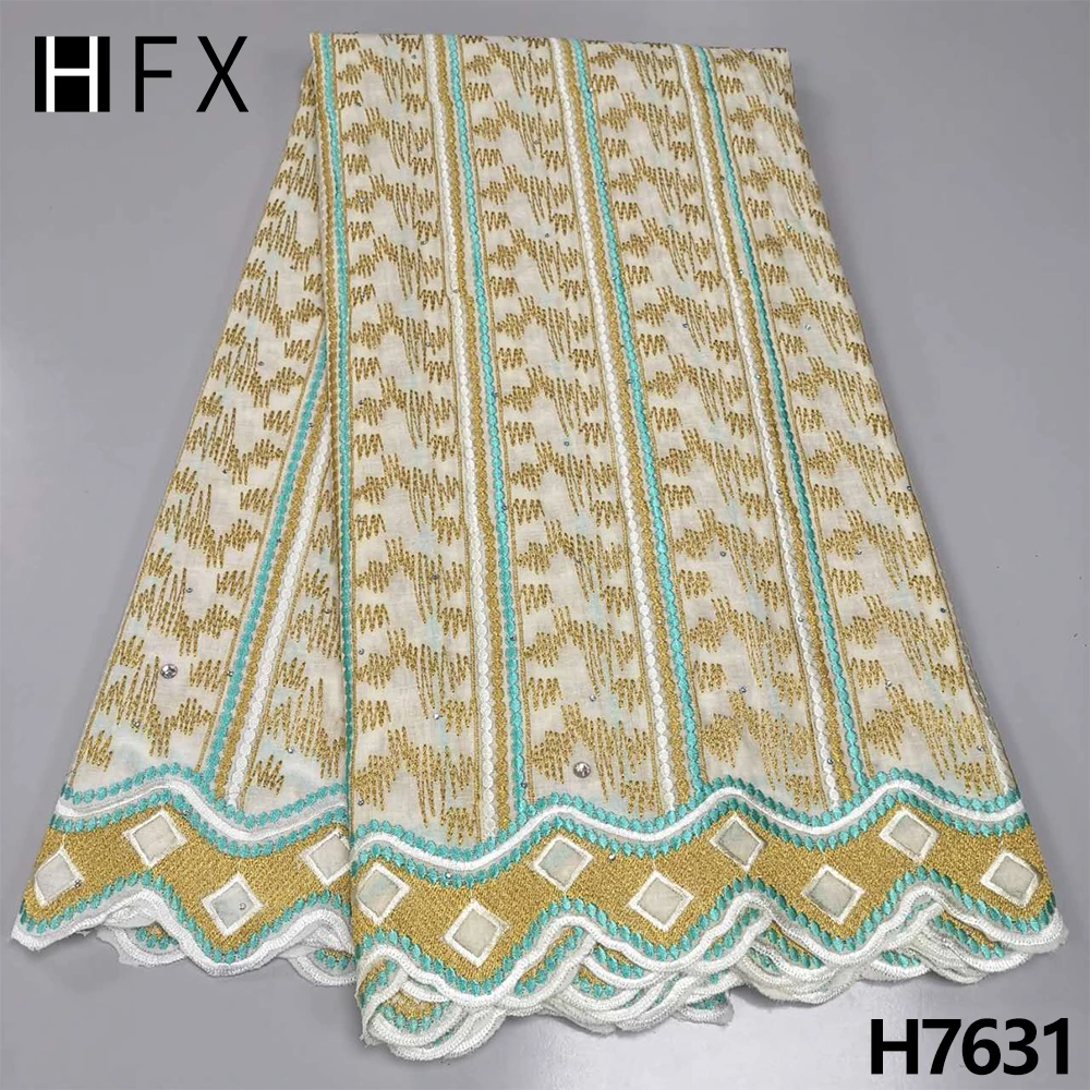 

HFX African 100% Cotton Swiss Voile Lace Fabric Embroidery Dry Lace Fabrics 2022 Dubai style Dry lace fabric for women H7631