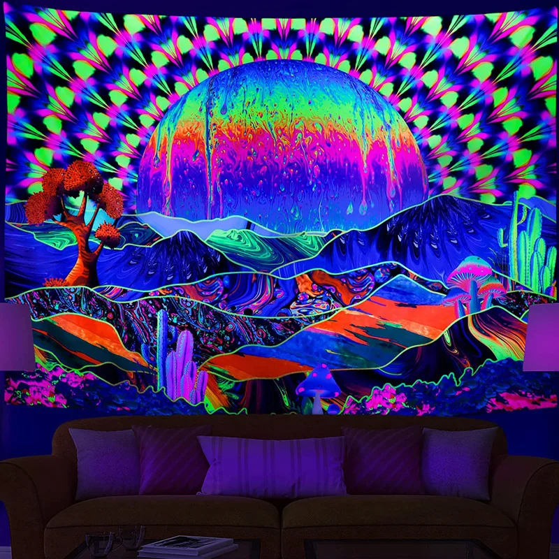 

Fluorescent tapestry UV reaction decorative cloth psychedelic skull game machine fluorescent tapestry wall cloth home decoration