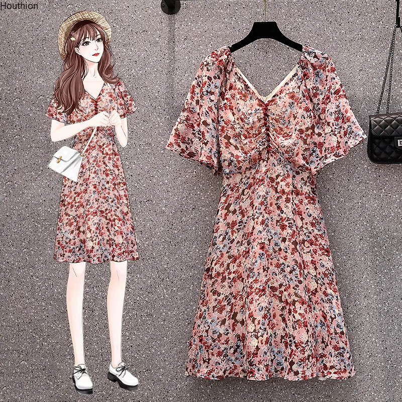 

Летнее женское платье с высокой талией, коротким рукавом и V-образным вырезом