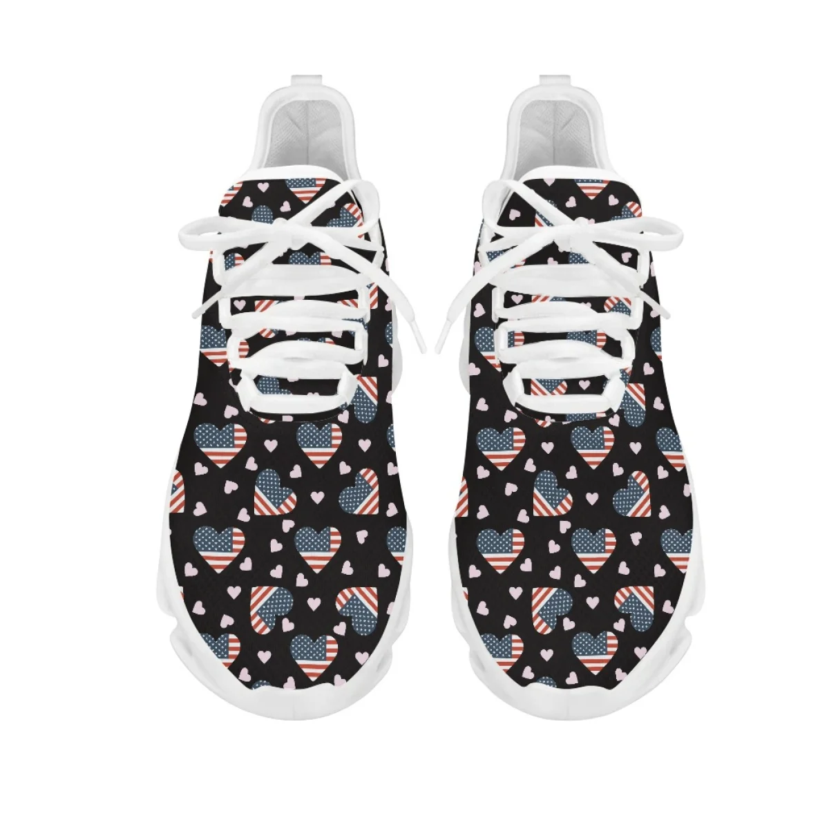 Belidome American Flag Heart Design Shoes Womens Athletic Running Mesh Breathable Casual Sneakers Lace Up Walking Footwear