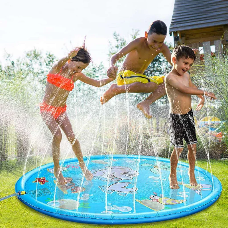 

68'' Sprinkler Sprinkle Splash Play Mat Outdoor Water Play Mat Sprinkler Splash Play Pad with Wading Pool Water Toys for Kids
