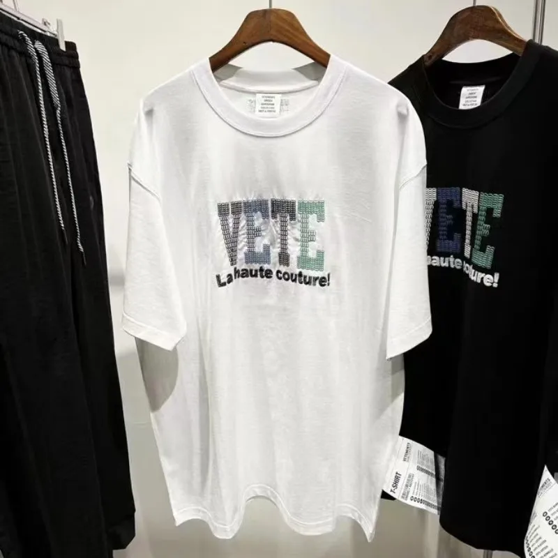 

Oversized VETEMENTS Tshirts Colorful Letter Embroidery Short Sleeves Tops Cotton Loose VTM T-Shirt for Men Women