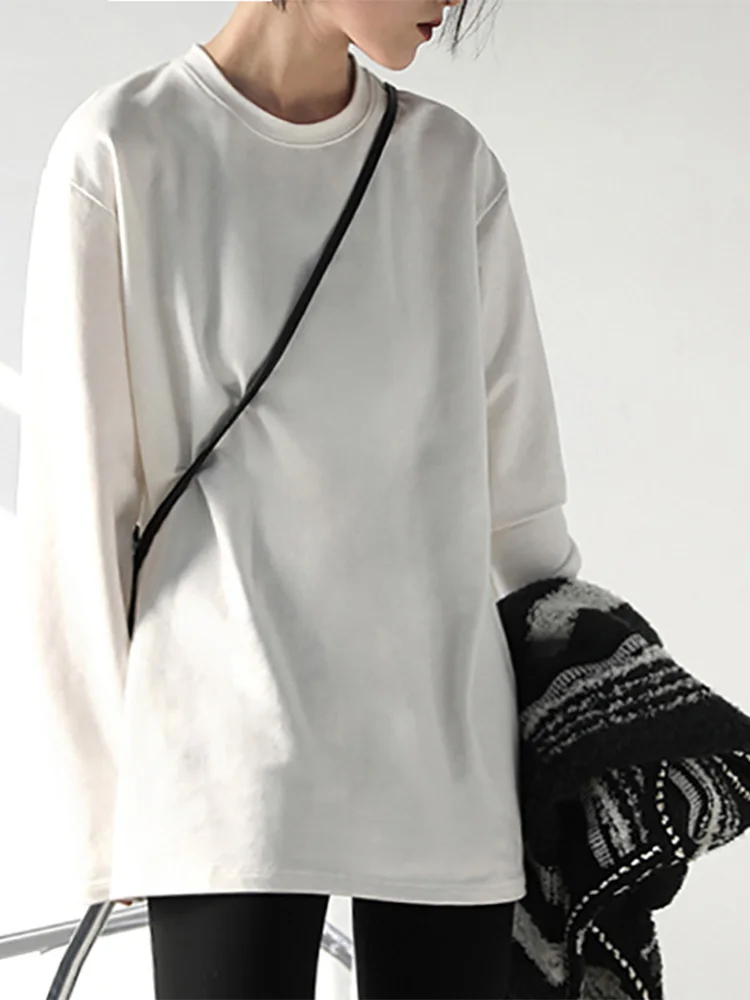 

Solid Simple T-Shirt Women Spring Autumn Long Sleeve O-neck Casual Tops Korean Fashion Preppy Style Oversize Loose Couple Tees