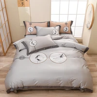 chinese style ink painting lotus embroidered bedding set 60s egyptian cotton pillowcases bed sheet set 4pcs for home2 colors